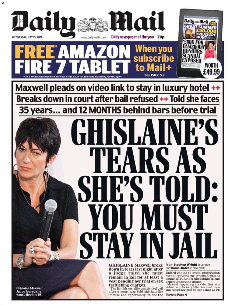 Portada de Daily Mail (Reino Unido)