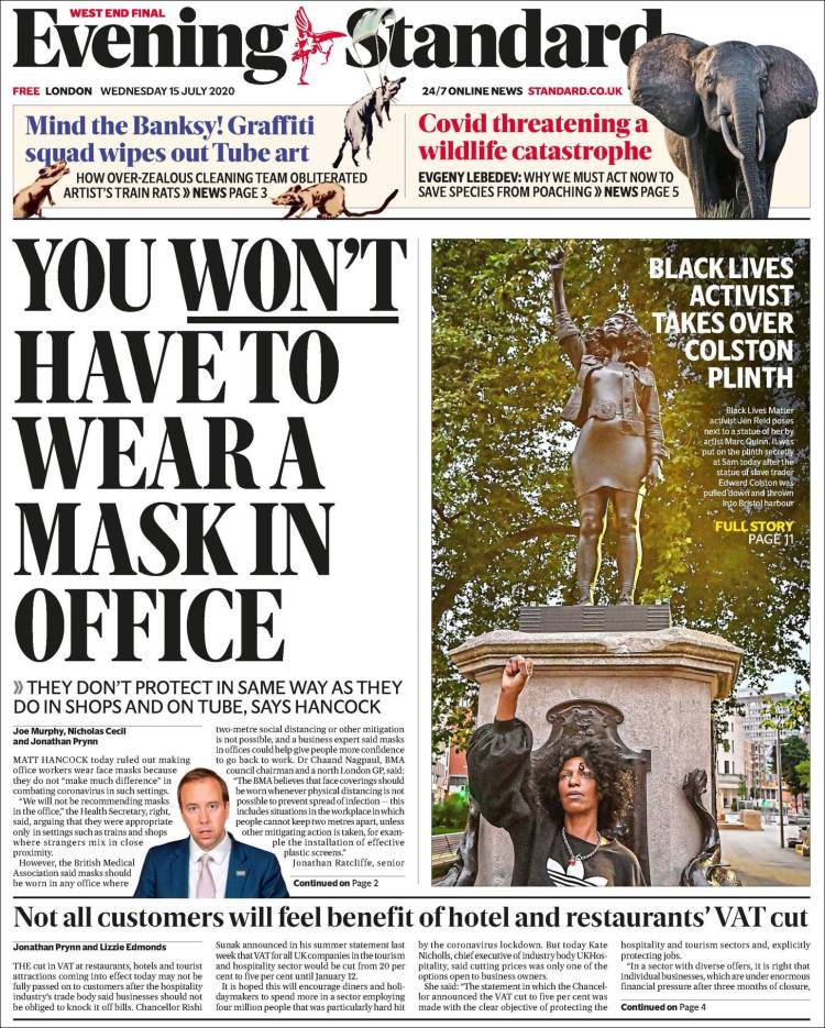 Portada de Evening Standard (Reino Unido)