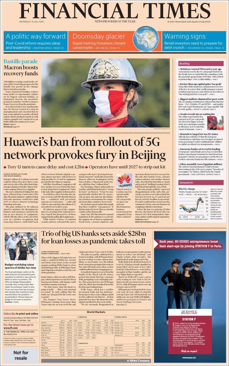 Portada de Financial Times (Reino Unido)