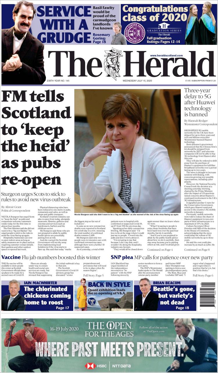 Portada de The Herald (Reino Unido)