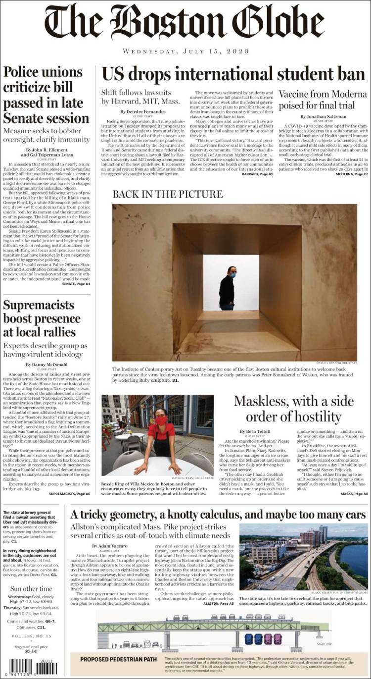 Portada de Boston Globe (USA)