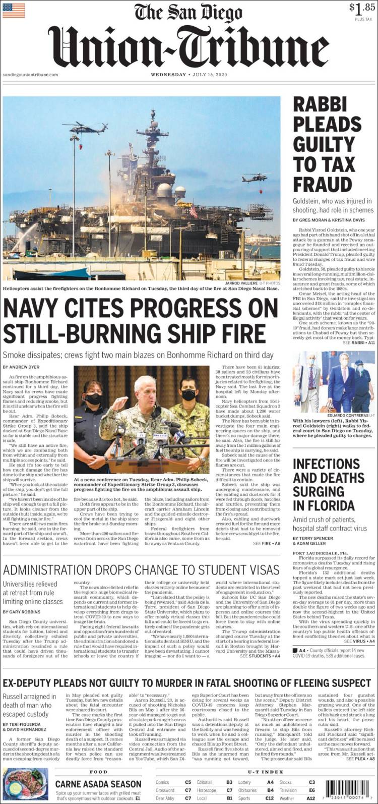Portada de The San Diego Union-Tribune (USA)