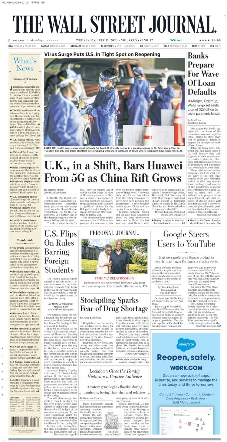 Portada de Wall Street Journal (USA)