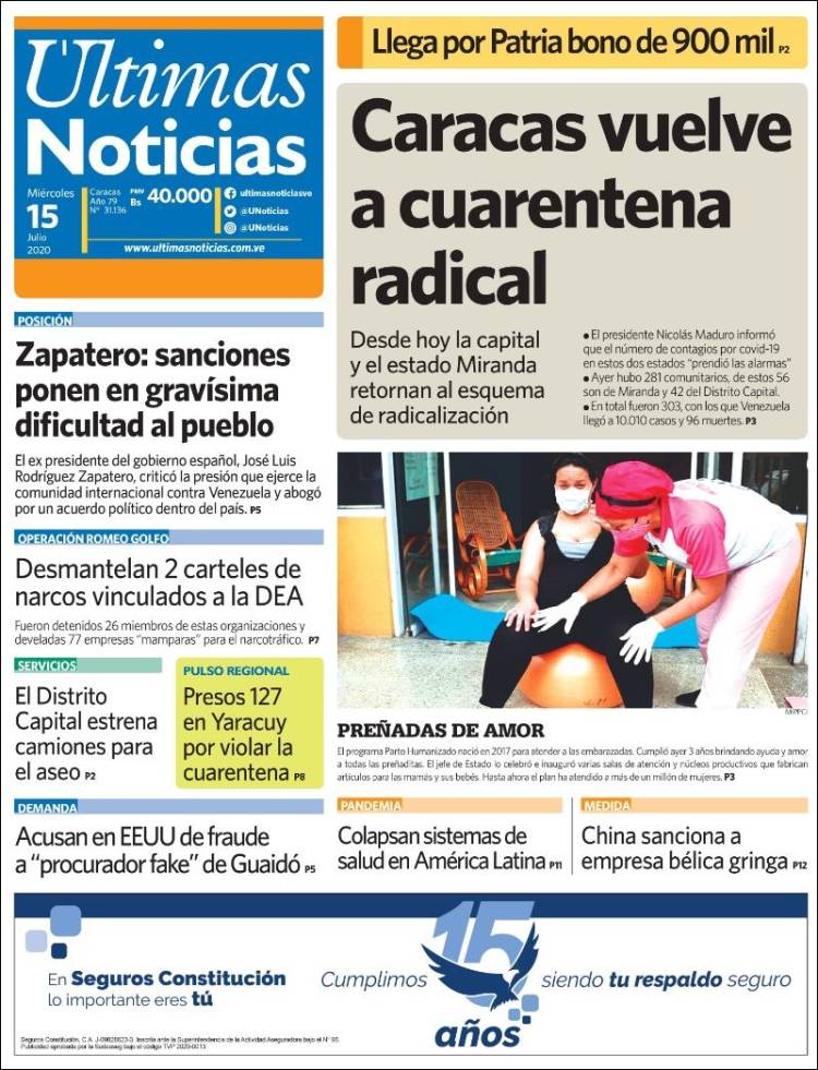 Portada de Últimas Noticias (Venezuela)