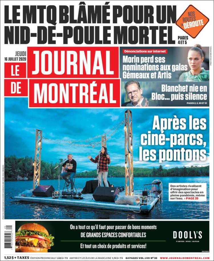 Portada de Le Journal de Montréal (Canada)