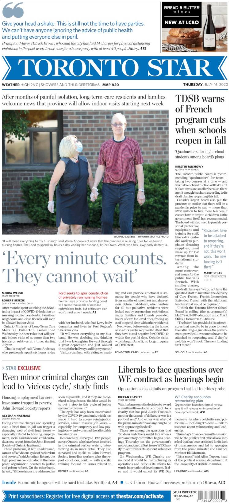 Portada de The Toronto Star (Canadá)