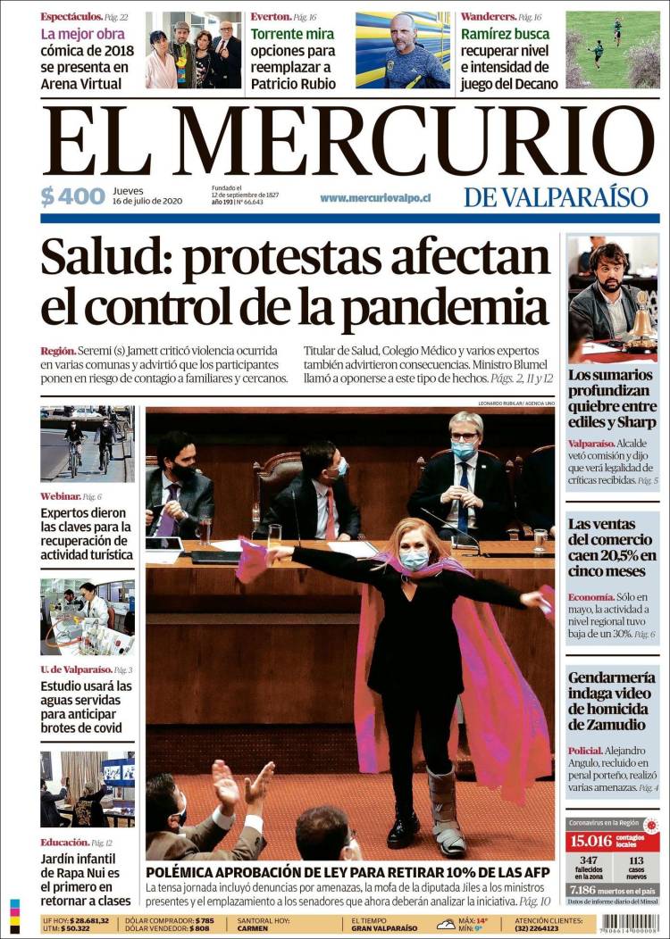 Portada de Mercurio de Valparaiso (Chile)