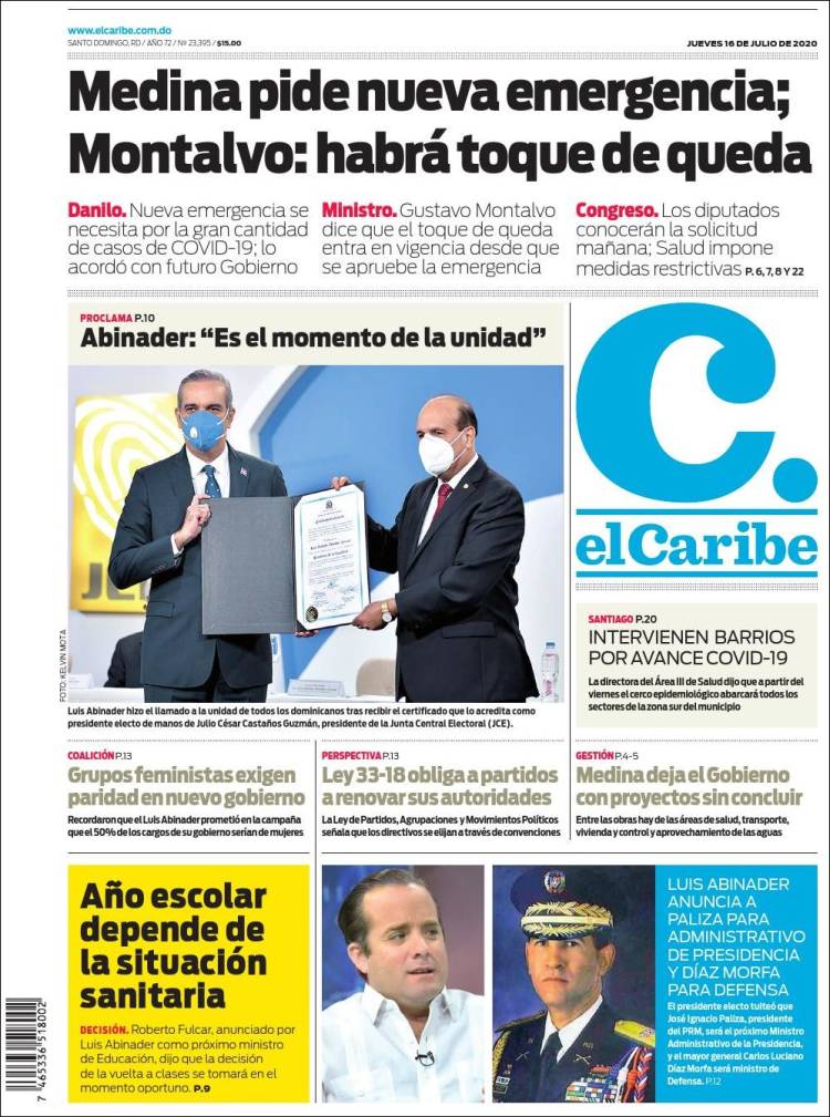Portada de El Caribe (R. Dominicana)