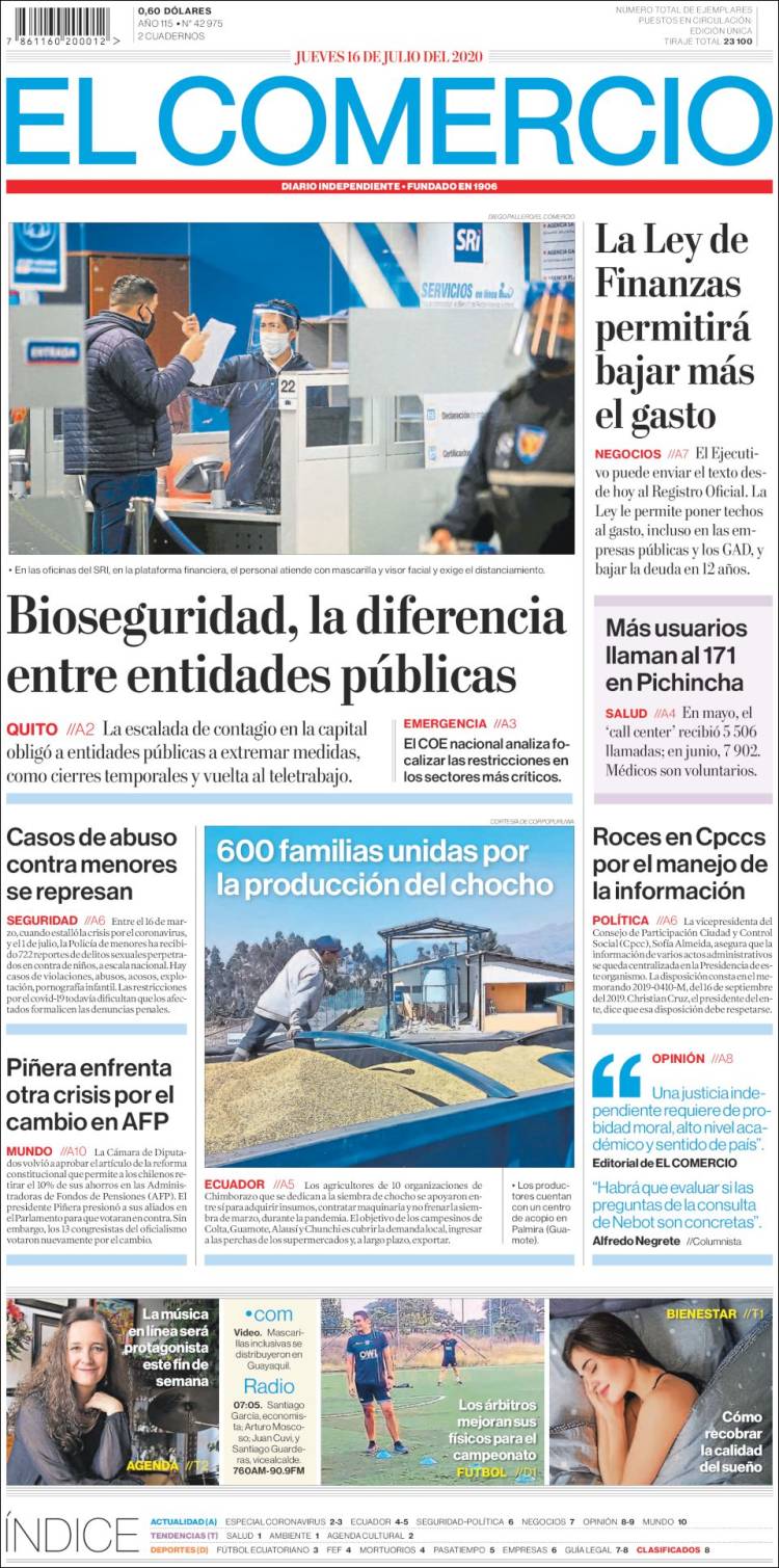 Portada de El Comercio (Ecuador)