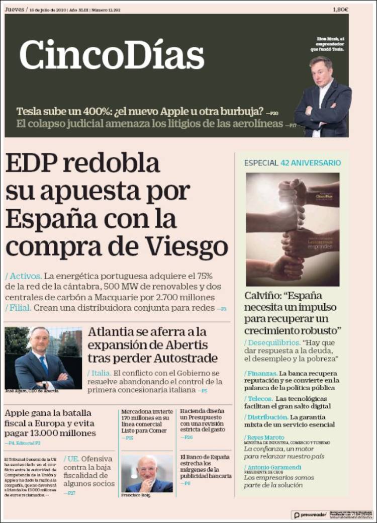 Portada de Cinco Días (Espa&ntilde;a)