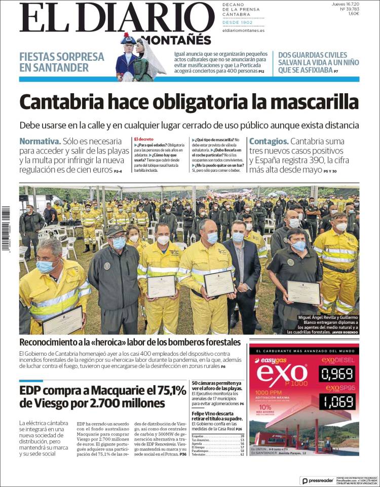 Portada de El Diario Montañés (Espa&ntilde;a)