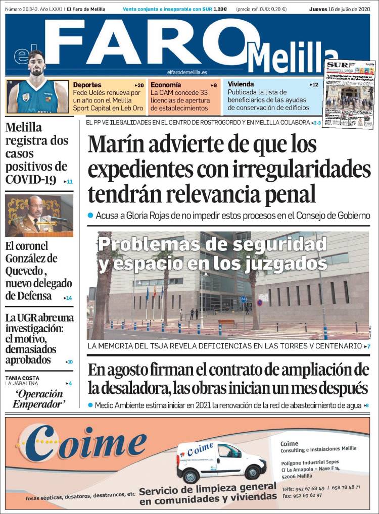 Portada de El Faro de Melilla (Espa&ntilde;a)