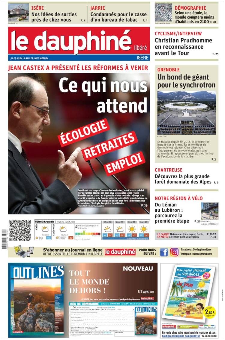 Portada de Le Dauphiné Libéré (Francia)