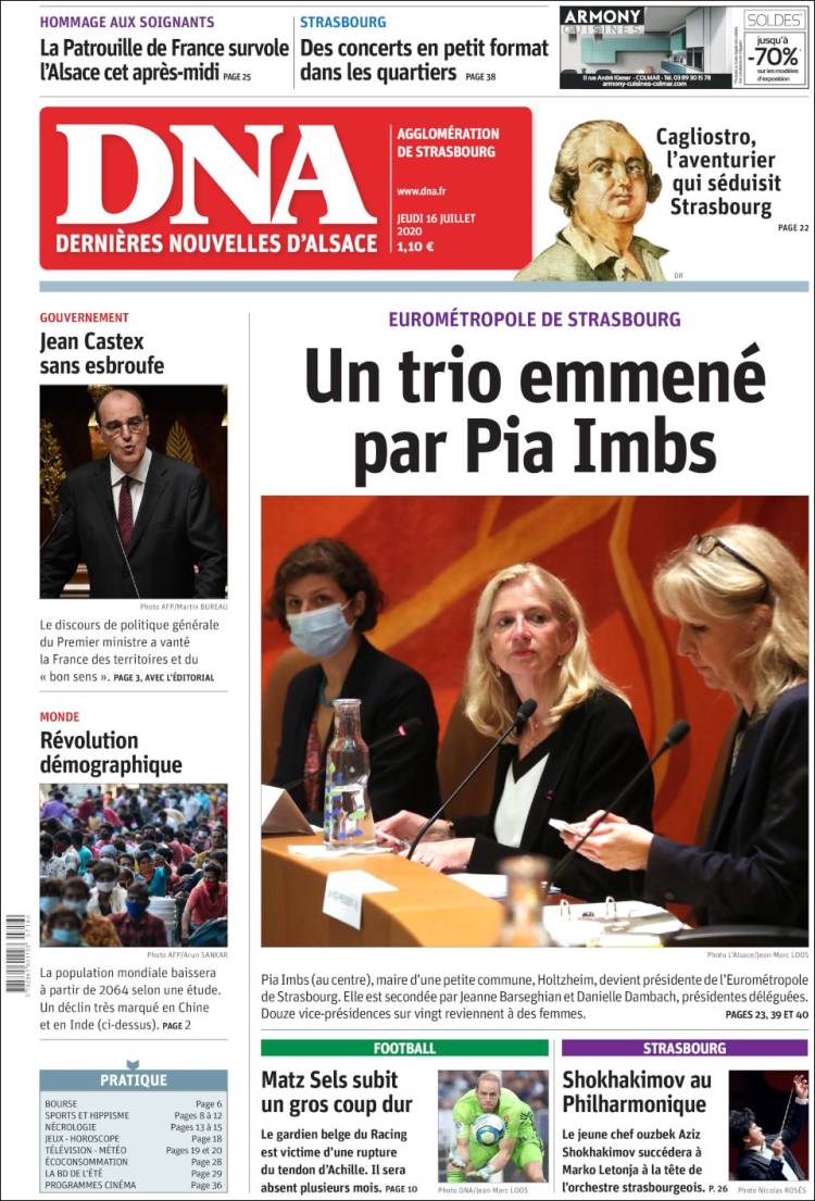 Portada de Les Dernières Nouvelles d'Alsace (Francia)