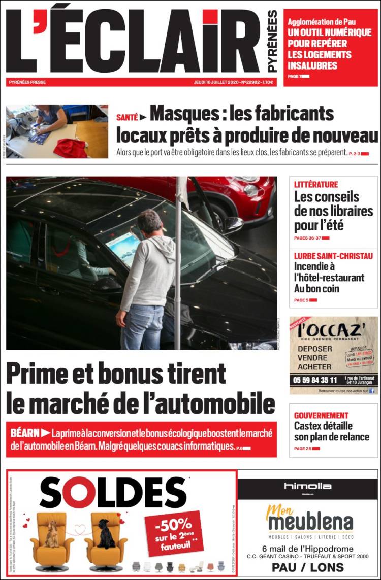 Portada de L'Eclair des Pyrénées (Francia)
