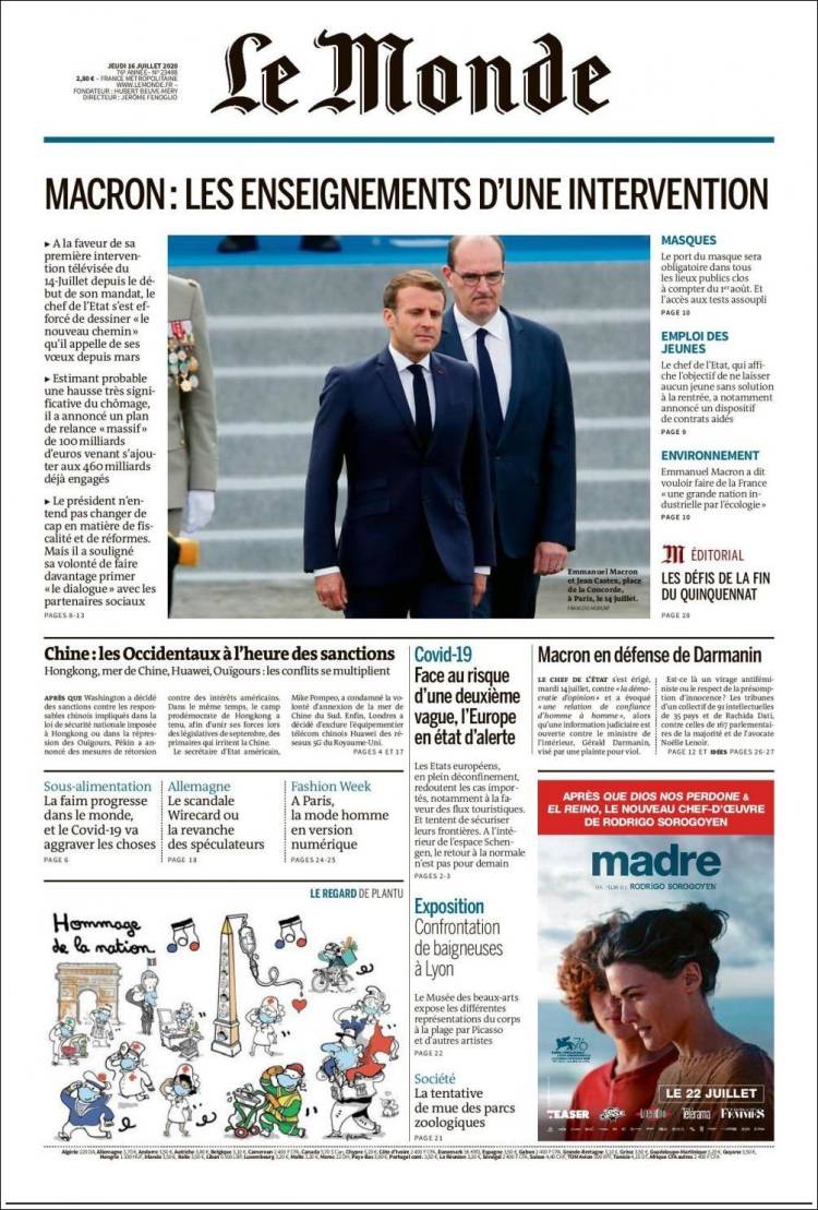Portada de Le Monde (Francia)