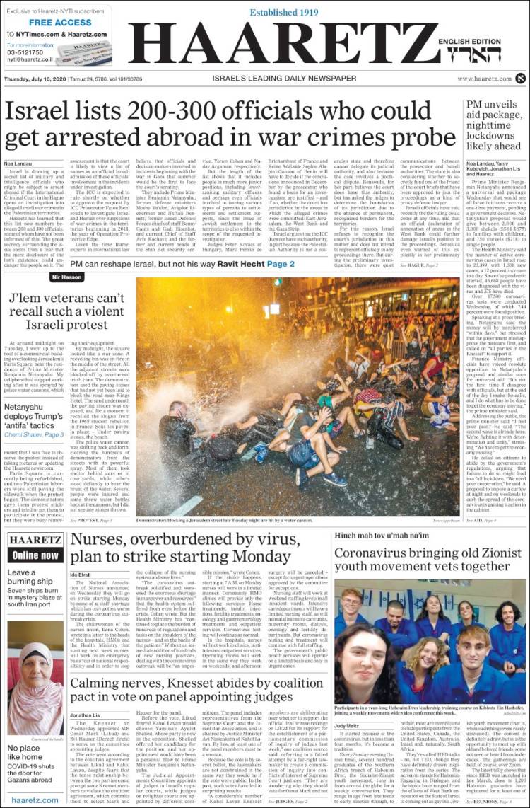 Portada de Haaretz (Israel)