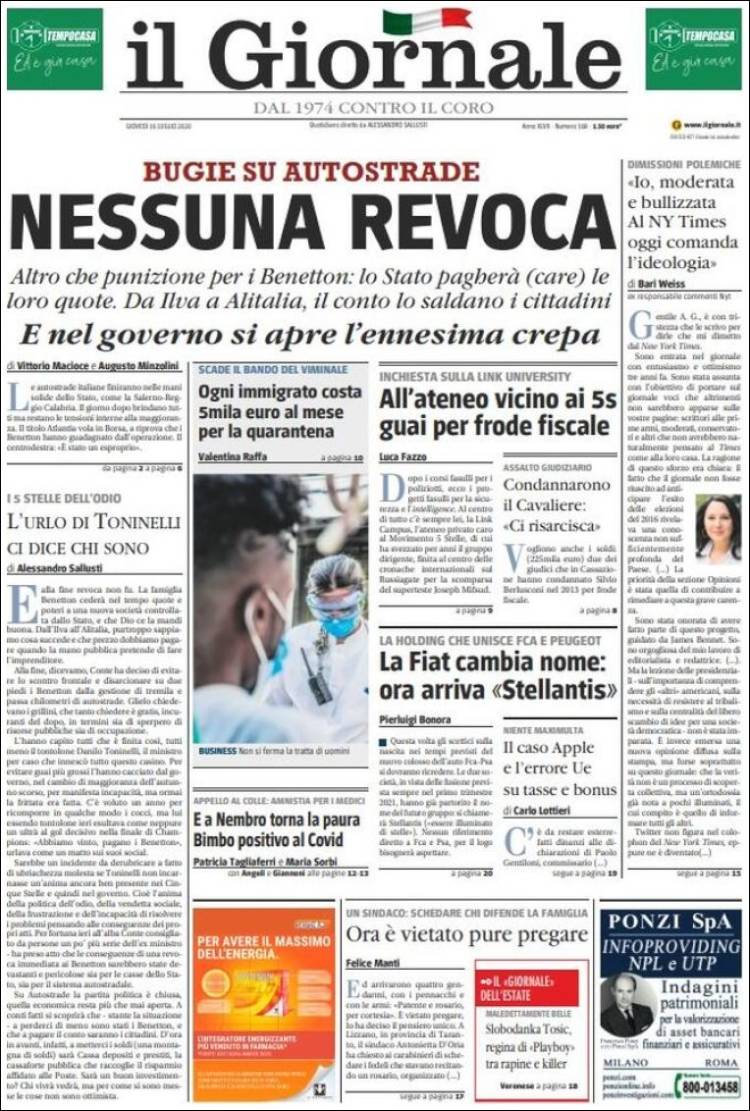Portada de il Giornale (Italia)