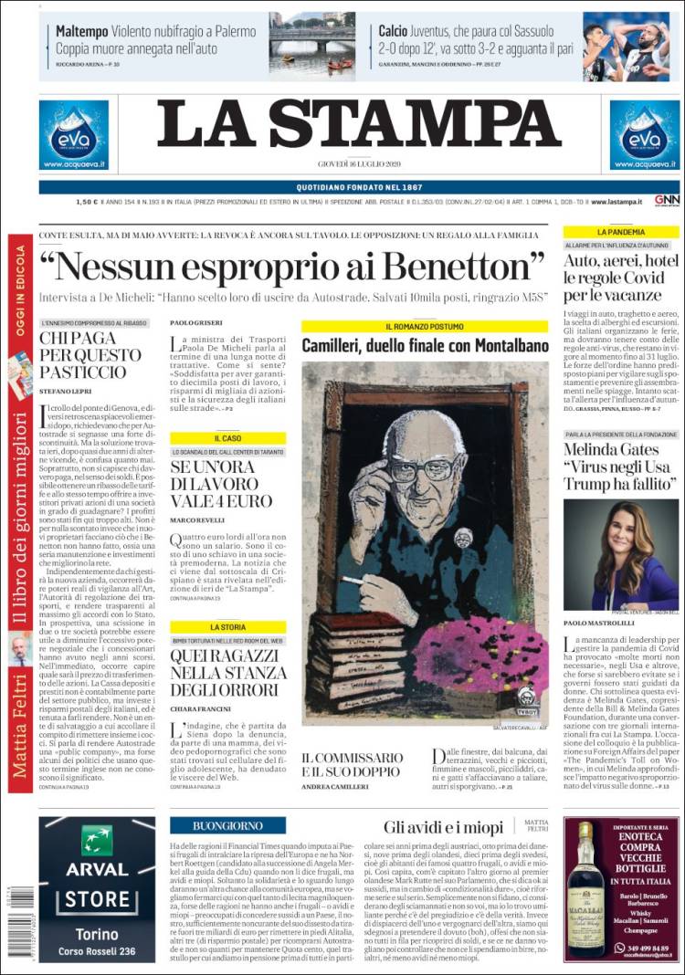 Portada de La Stampa (Italia)