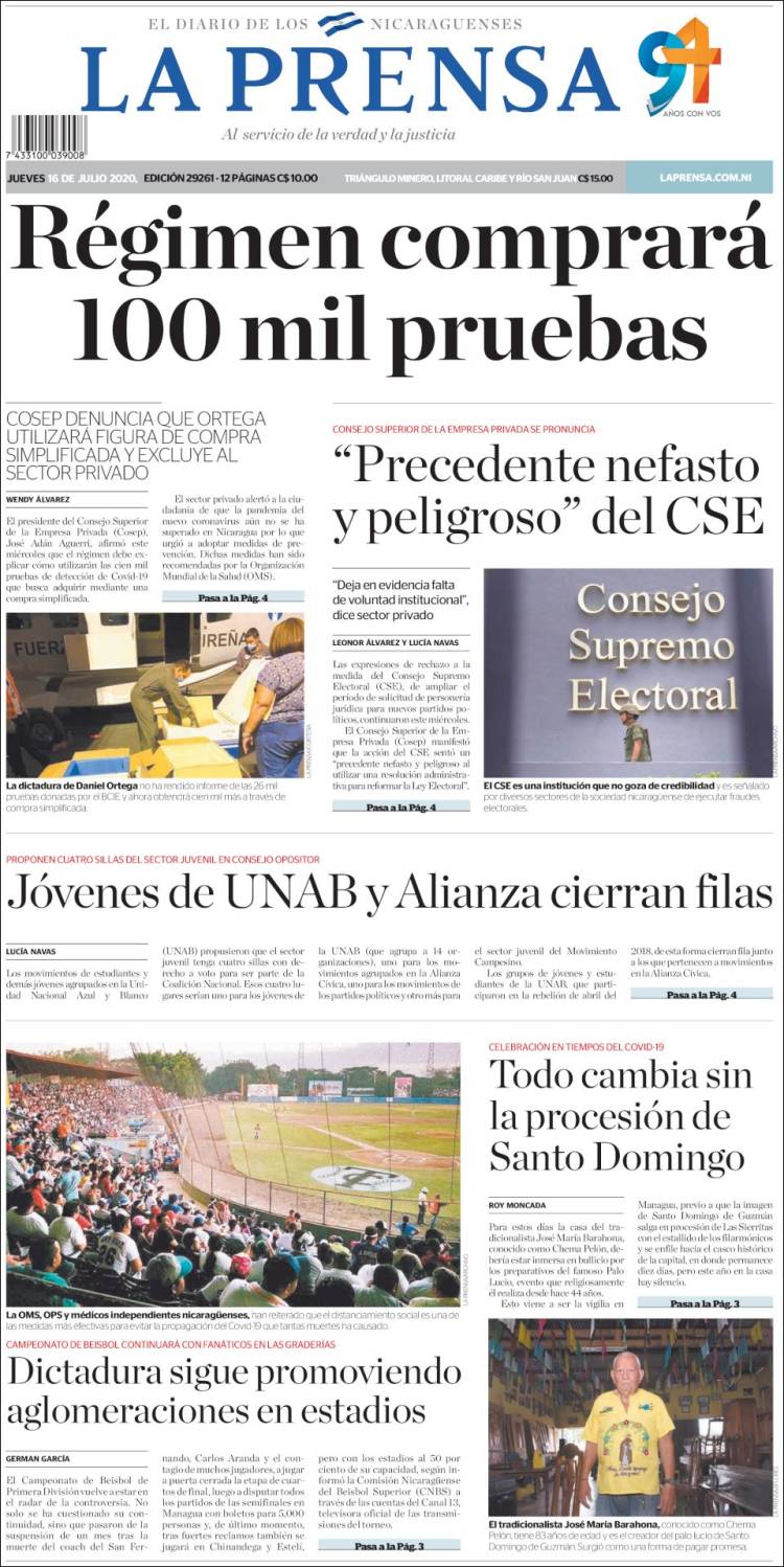Portada de La Prensa (Nicaragua)