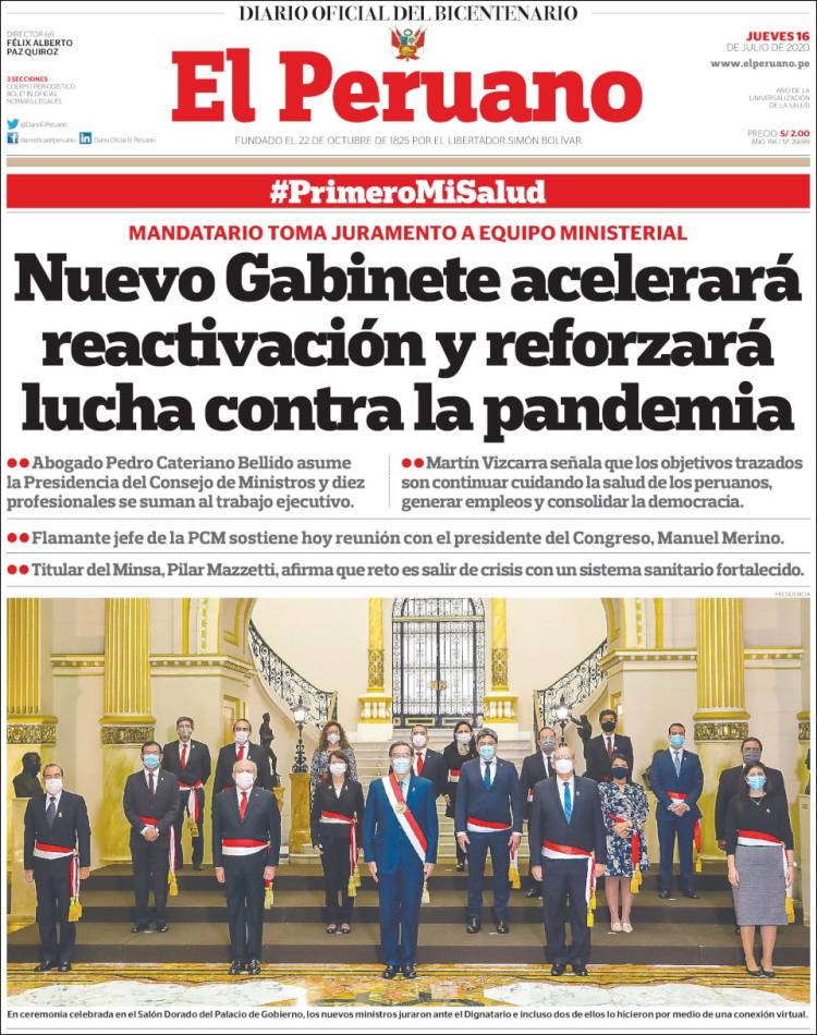 Portada de El Peruano (Per&uacute;)