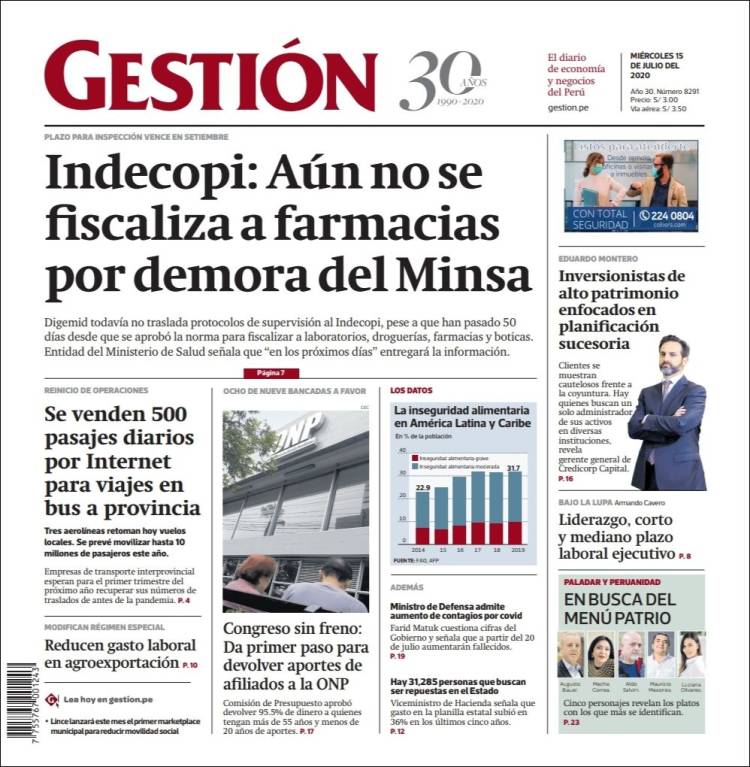 Portada de Diario Gestión (Per&uacute;)