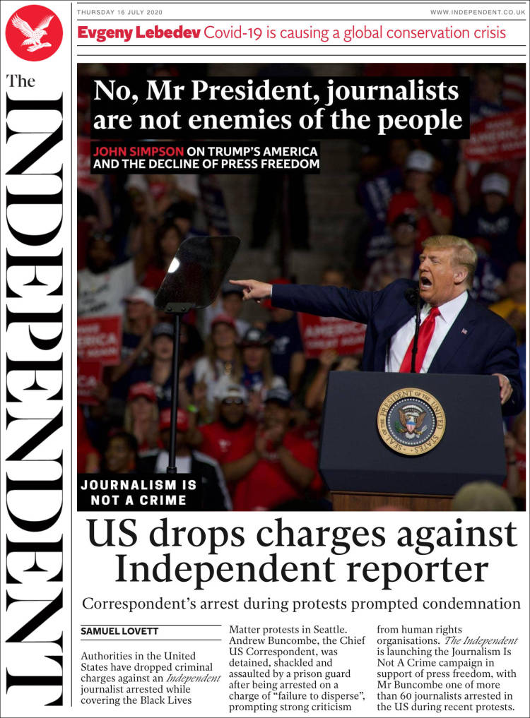Portada de The Independent (Reino Unido)