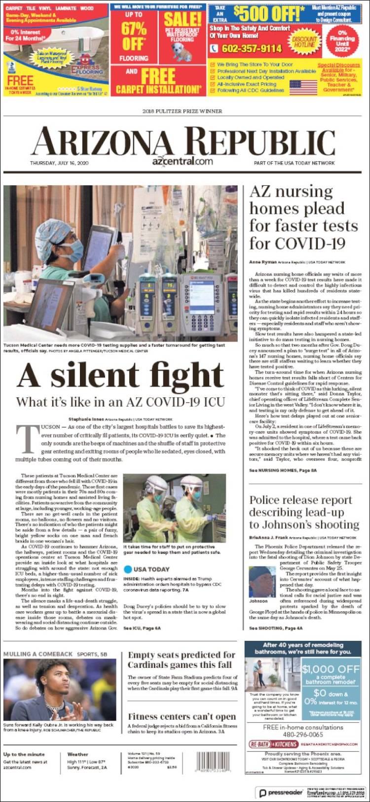 Portada de Arizona Republic News (USA)