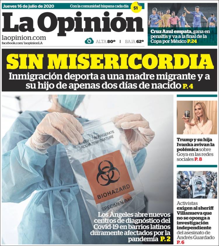 Portada de La Opinión (USA)