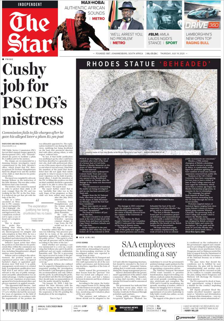 Portada de The Star (Sud&aacute;frica)