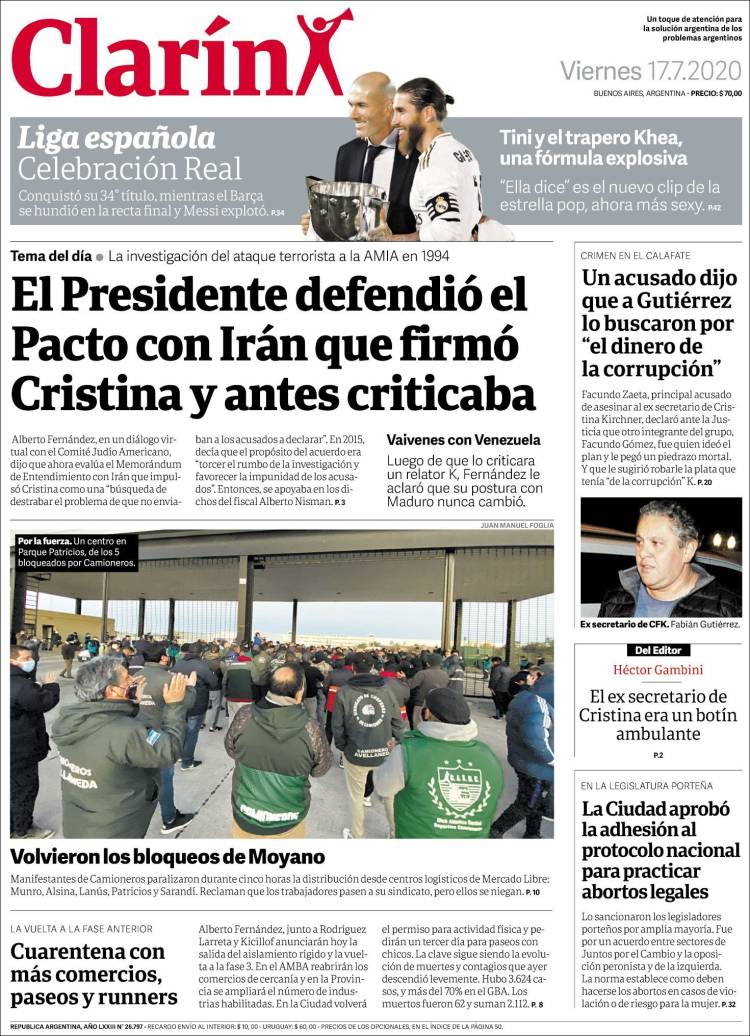 Portada de Clarín (Argentina)