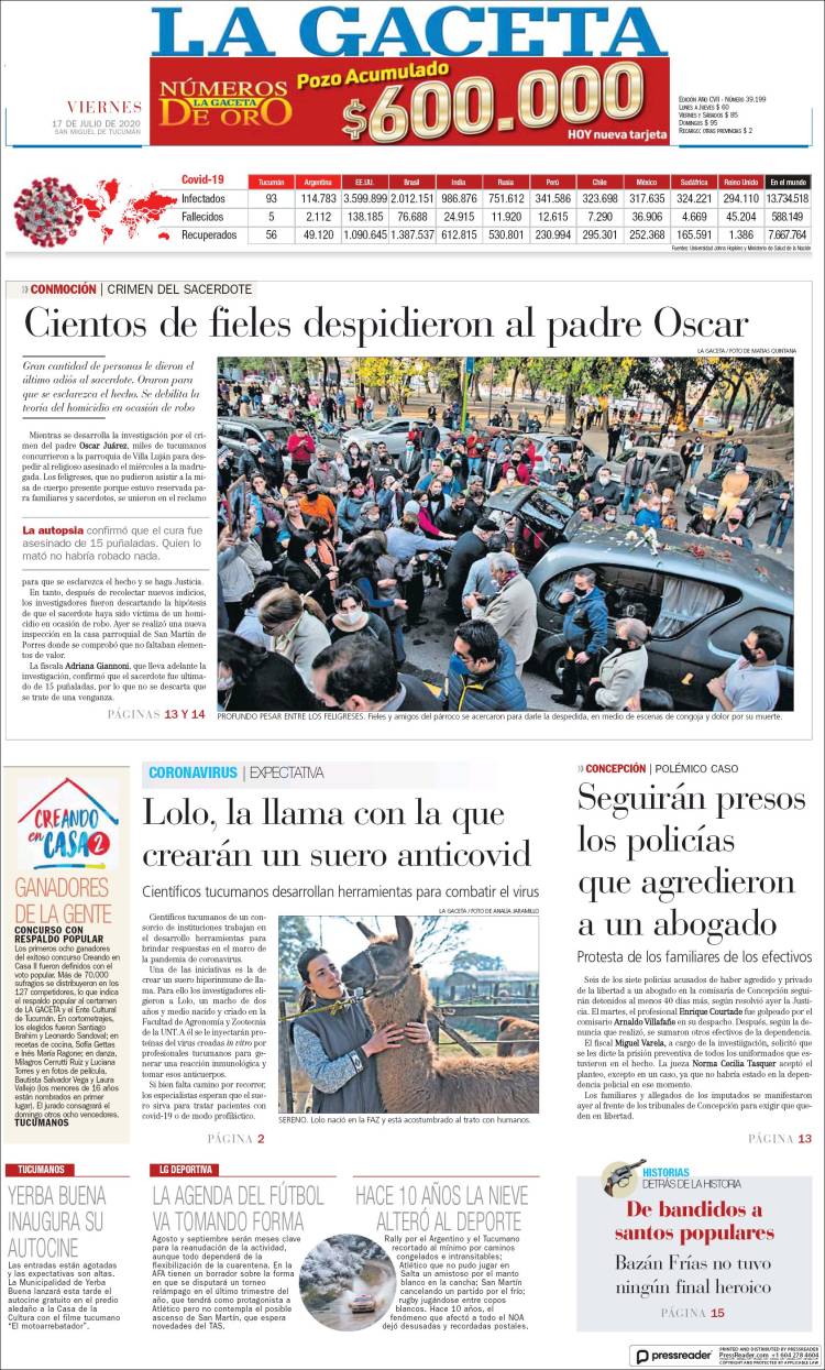 Portada de La Gaceta (Argentina)