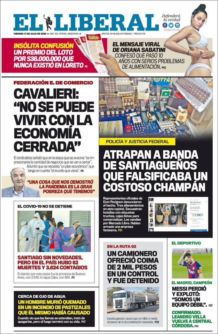 Portada de Diario El Liberal (Argentina)