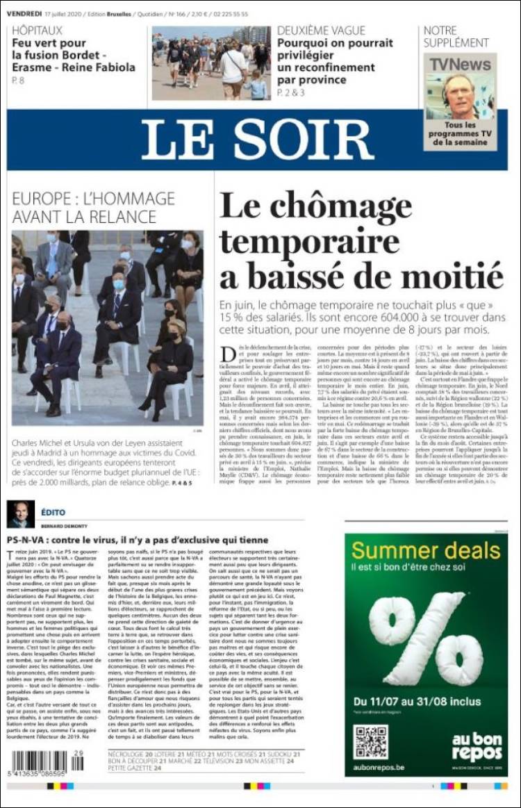 Portada de Le Soir (B&eacute;lgica)