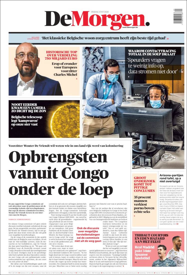 Portada de De Morgen (B&eacute;lgica)