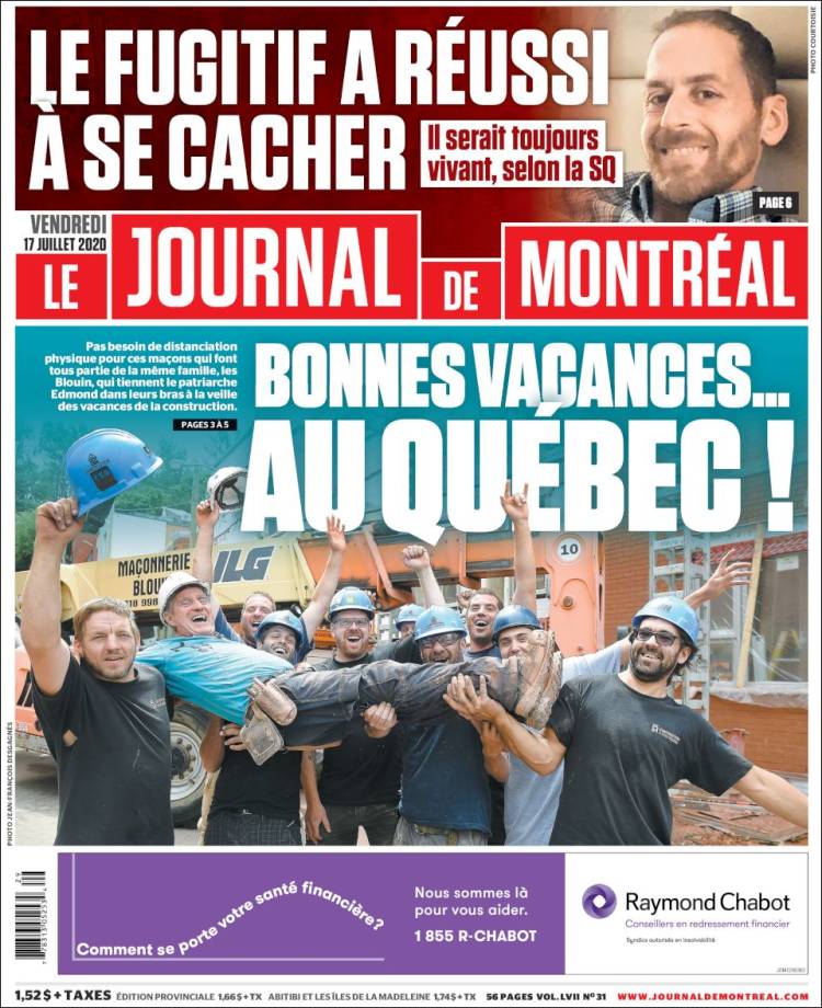 Portada de Le Journal de Montréal (Canada)