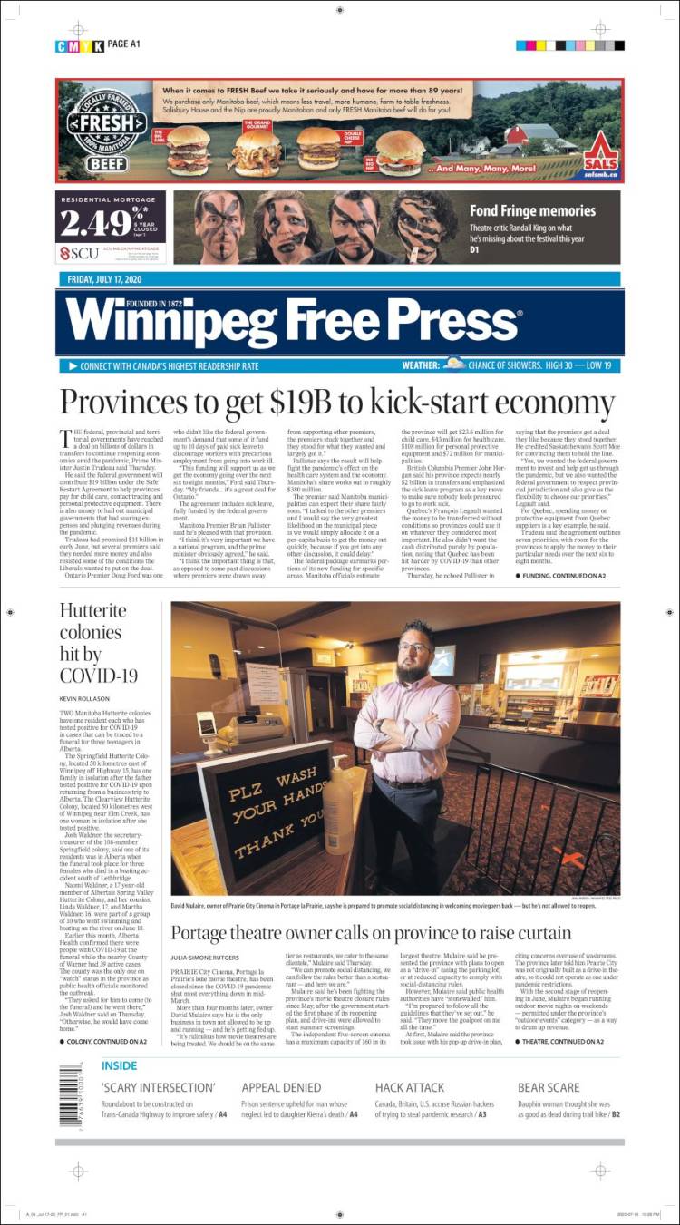 Portada de Winnipeg Free Press (Canada)