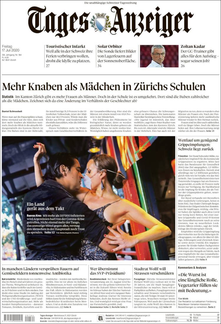Portada de Tages-Anzeiger (Suiza)