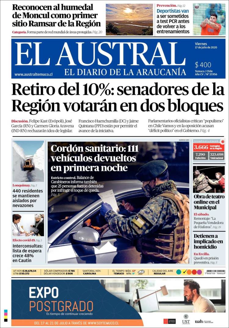 Portada de El Austral de Temuco (Chile)