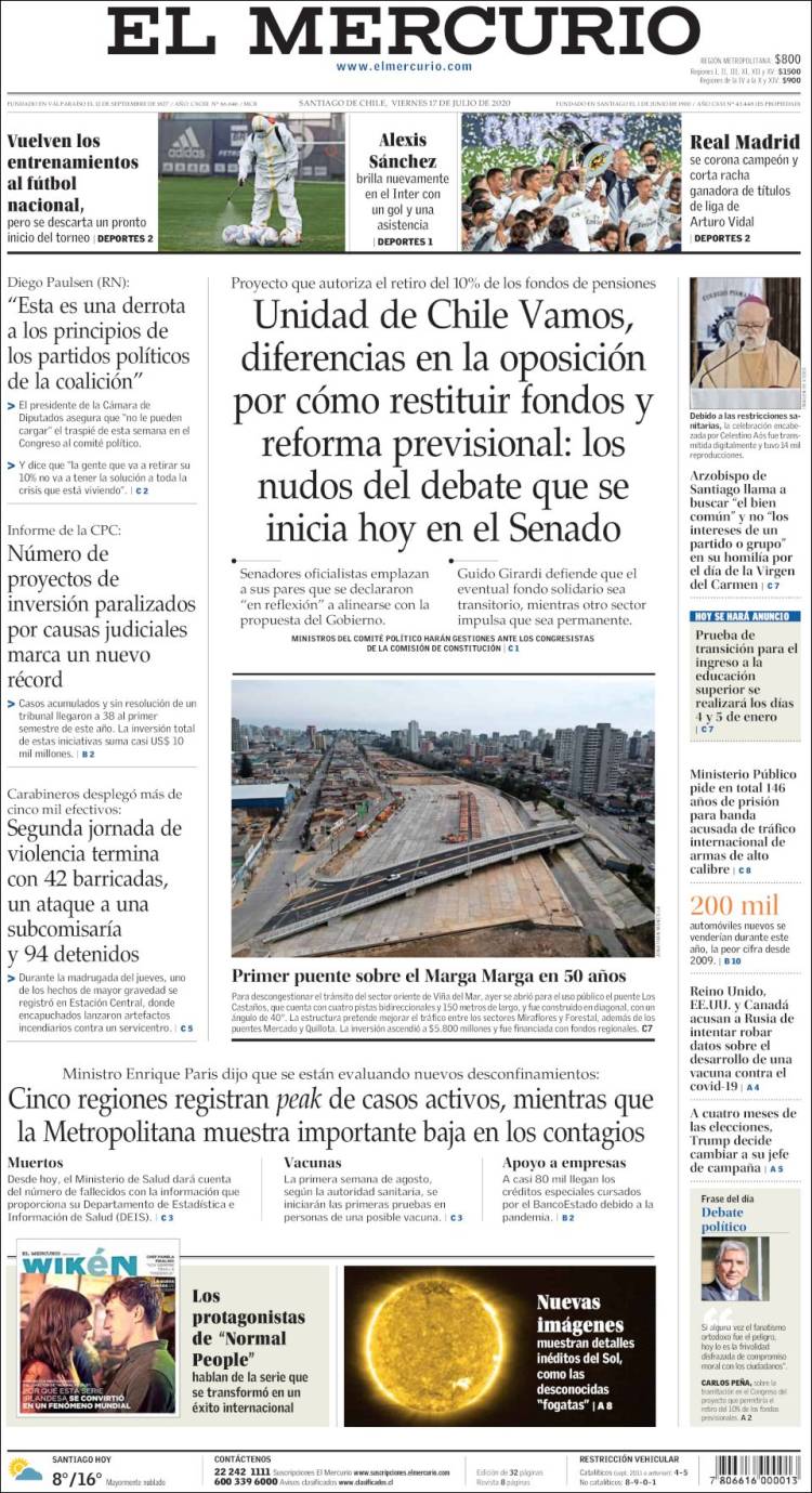 Portada de El Mercurio (Chile)