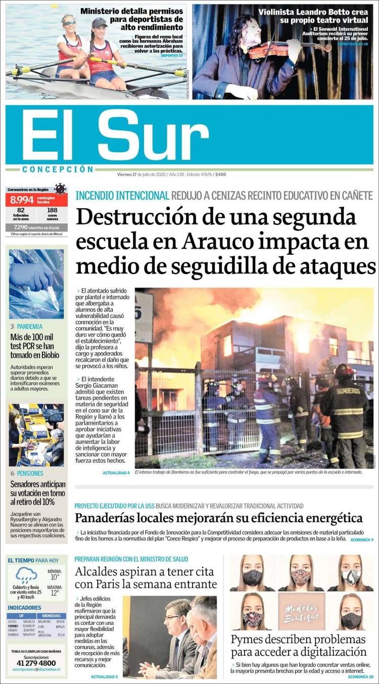 Portada de El Sur (Chile)