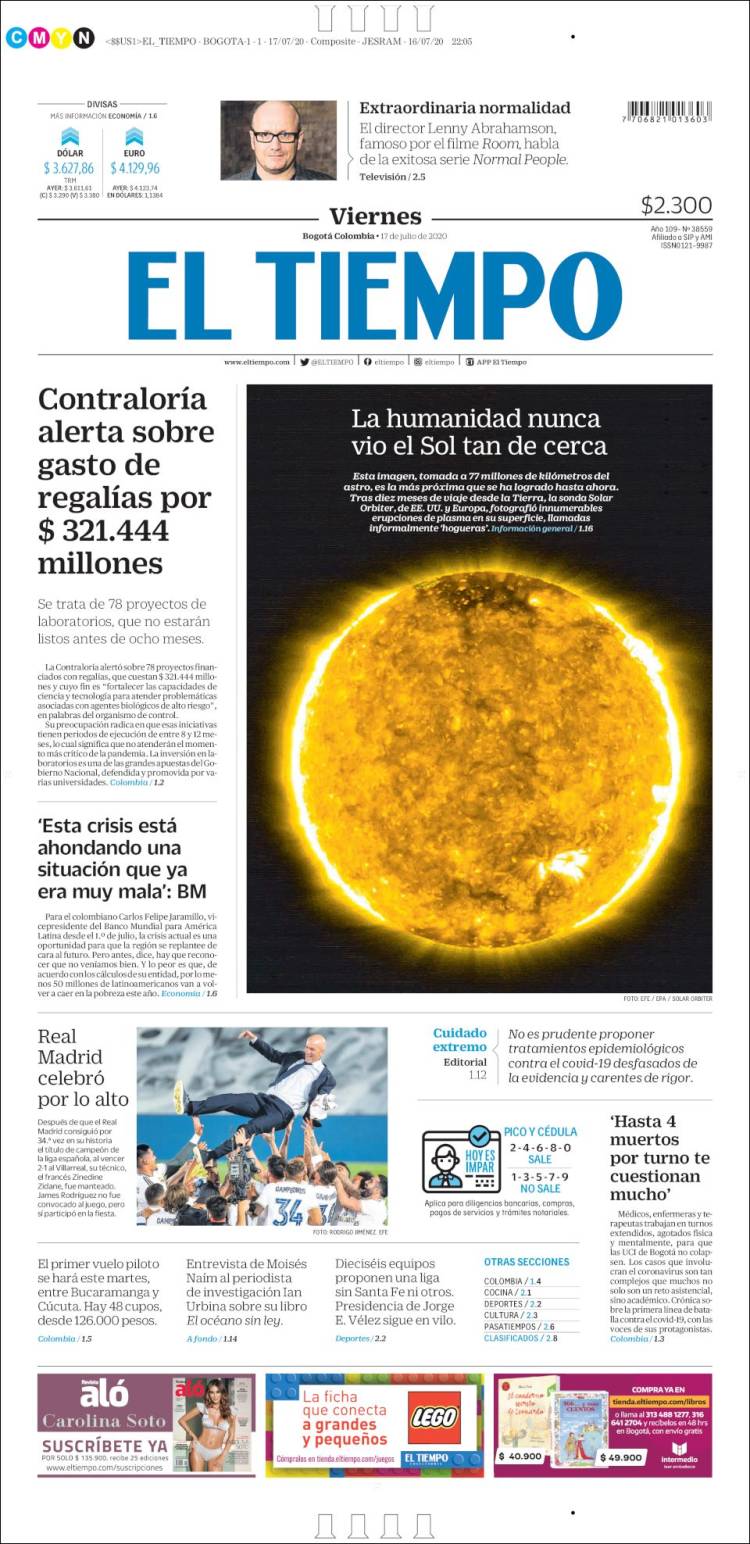 Portada de El Tiempo (Colombia)