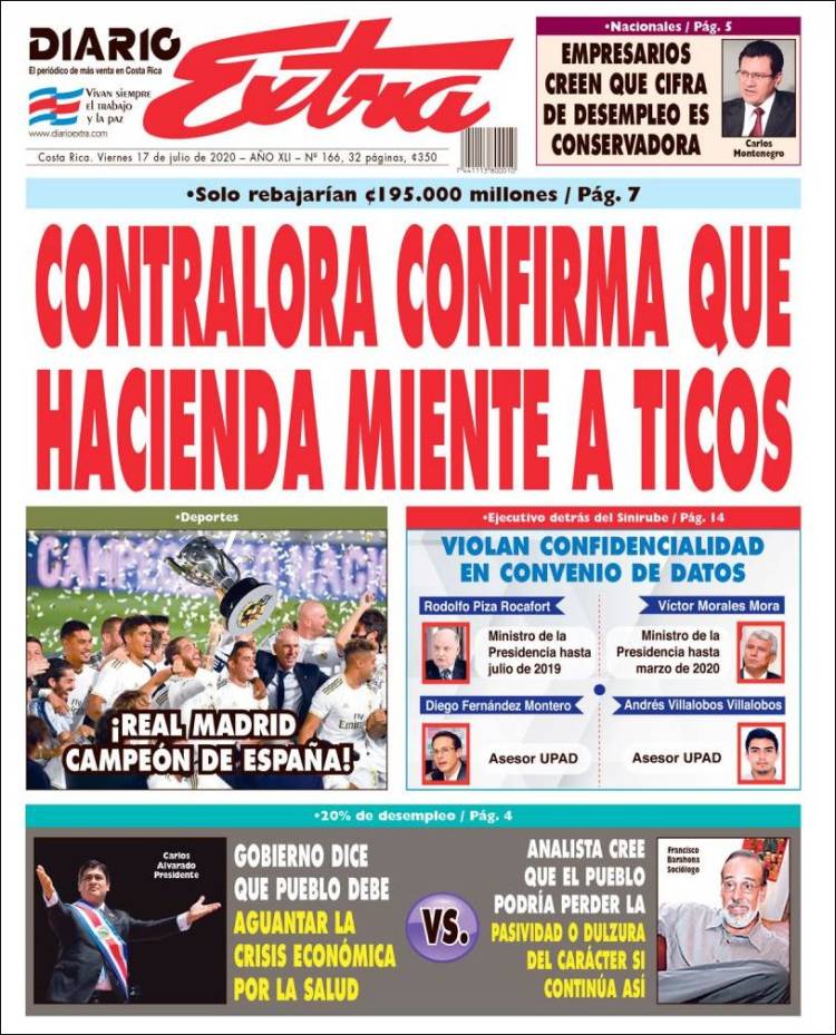 Portada de Diario Extra (Costa Rica)