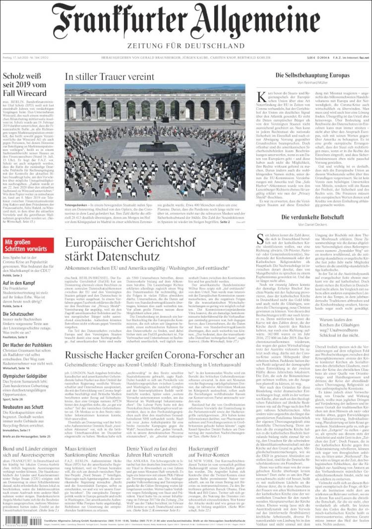 Portada de Frankfurter Allgemeine (Alemania)