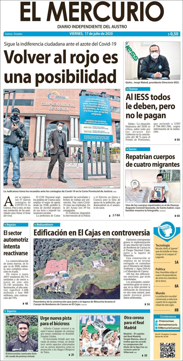 Portada de Diario El Mercurio (Ecuador)