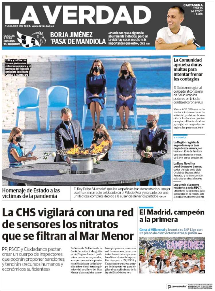 Portada de La Verdad de Cartagena (Espa&ntilde;a)