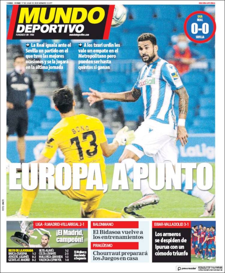 Portada de Mundo Deportivo Gipuzkoa (Espa&ntilde;a)