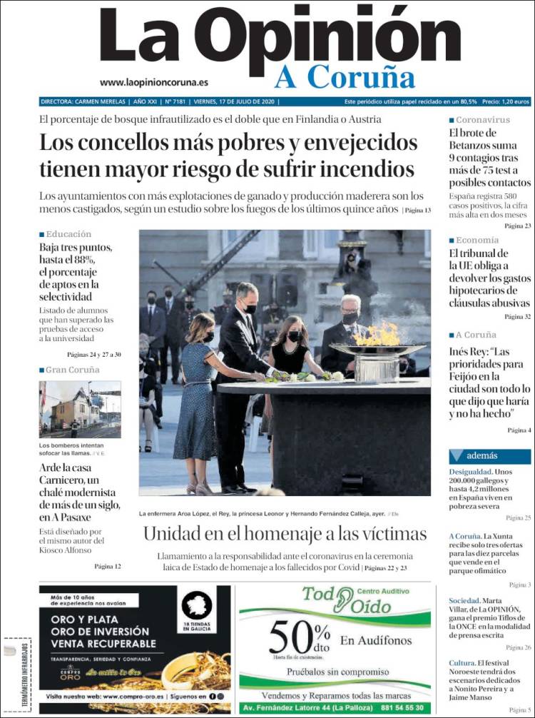Portada de La Opinión de A Coruña (Espa&ntilde;a)