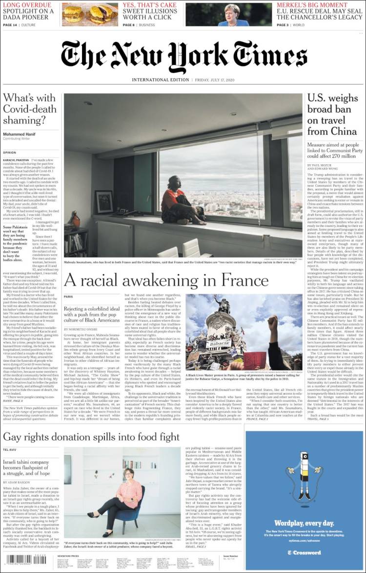 Portada de International New York Times (Europa)