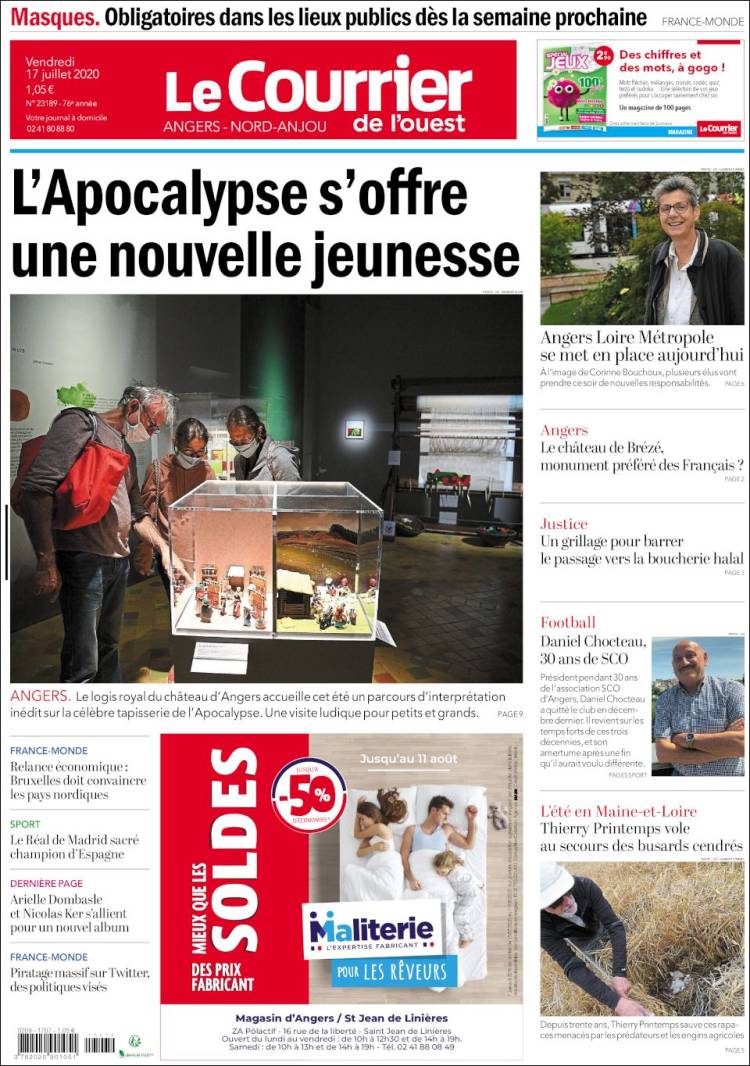 Portada de Le Courrier de l'Ouest (Francia)